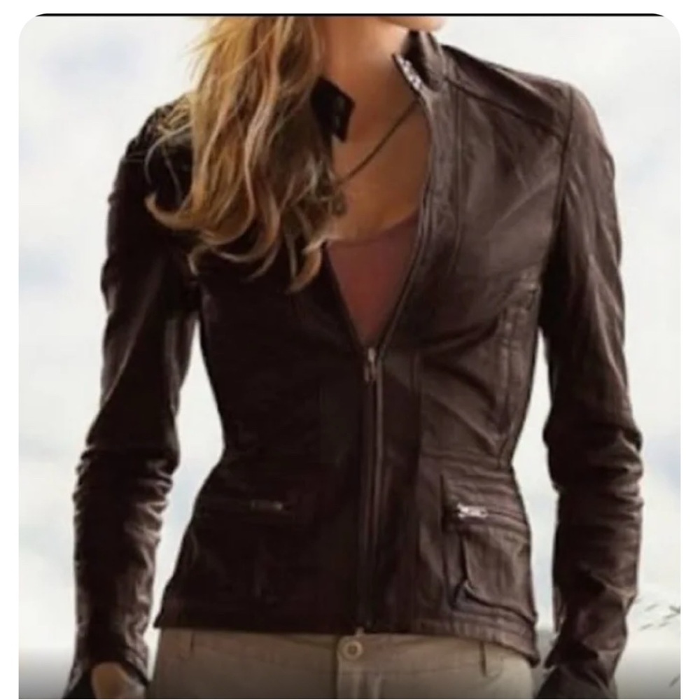Rezrekshn by Esther Chen chocolate colored leather jacket